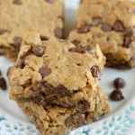 Peanut Butter Chocolate Chip Oatmeal Bars on a white plate.