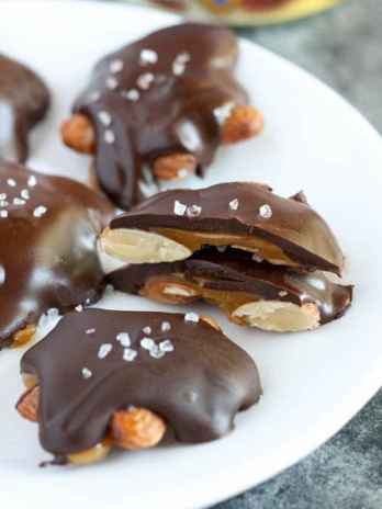 These Salted Caramel Almond Turtles are easy to make and delicious.  Top them off with a sprinkle of sea salt for a treat that everyone will love!